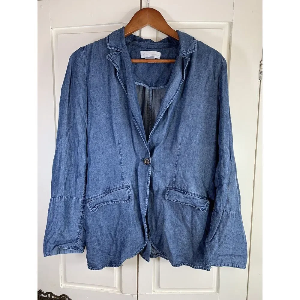 Soft Surroundings Chambray Jacket Women's PS‎ Petite Small Tencel Blue Blazer